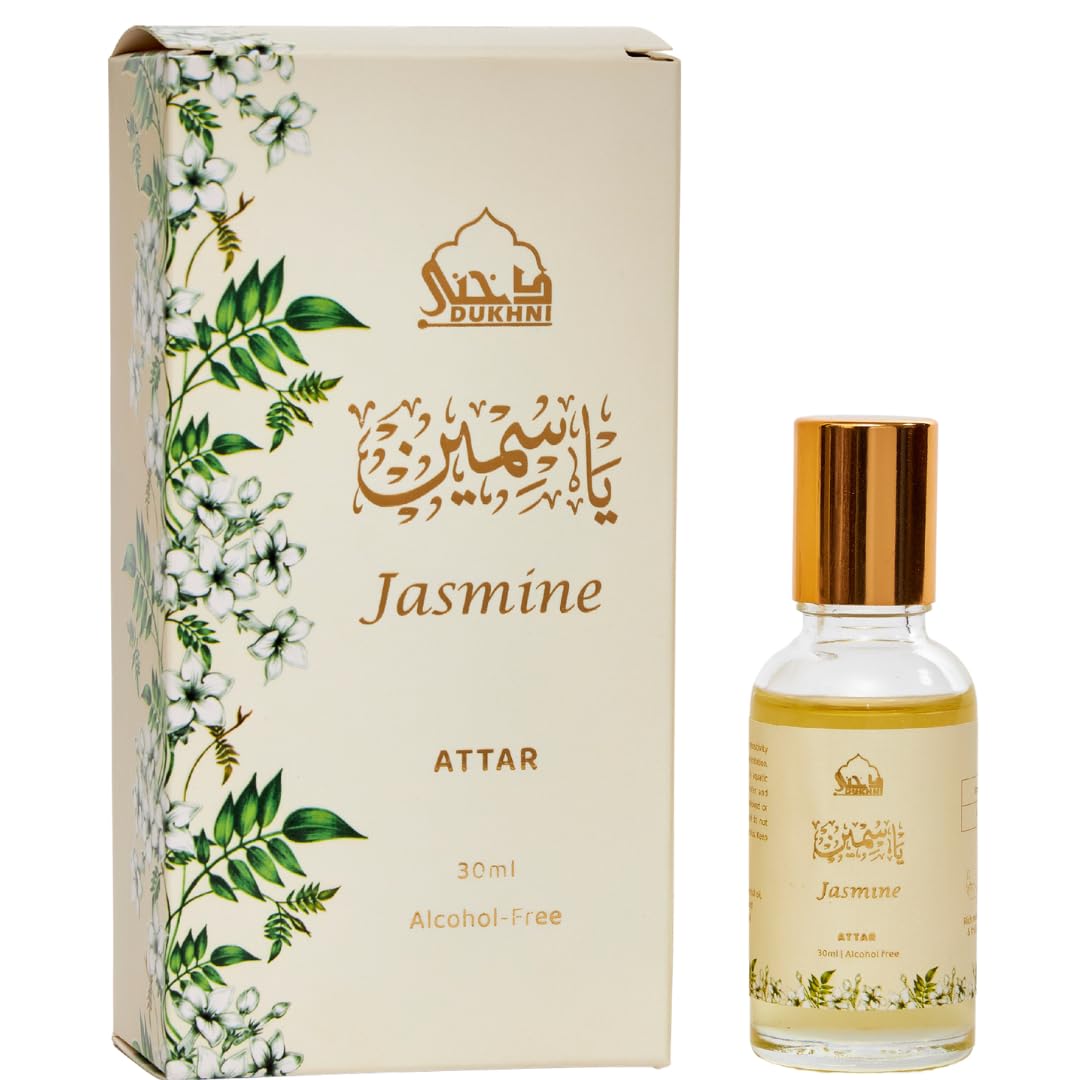 Dukhni Jasmine Attar Oil Arabic perfume oils for men and women | 30ml Pure roll on perfume, jasmine oil, floral | Eid, Ramadan, Umrah Gifts, Vegan Islamic Fragrances