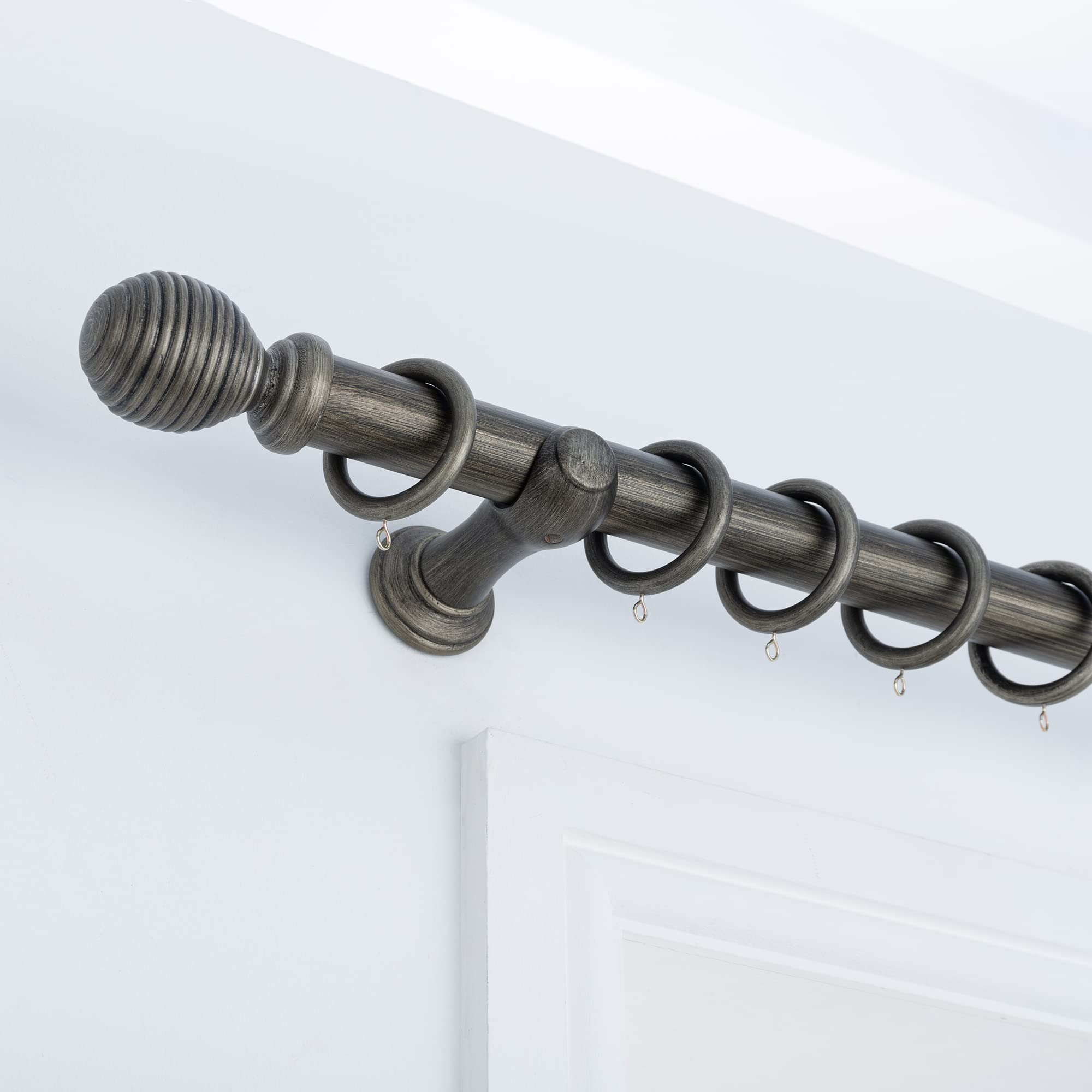 A.Unique Home Ribbed Wooden Curtain Pole with Rings and Fittings, In a Variety of Colours and Sizes (35mm) (150cm, Brushed Olive)