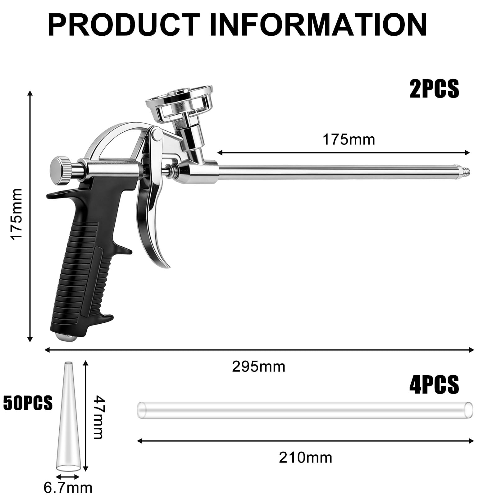 Lot de 2 pistolets à mousse PU, professionnel en métal, avec 54 buses (4 longues + 50 courtes) | Pistolet à mousse PU pour étanchéité, remplissage et montage pour bricoleurs et professionnels