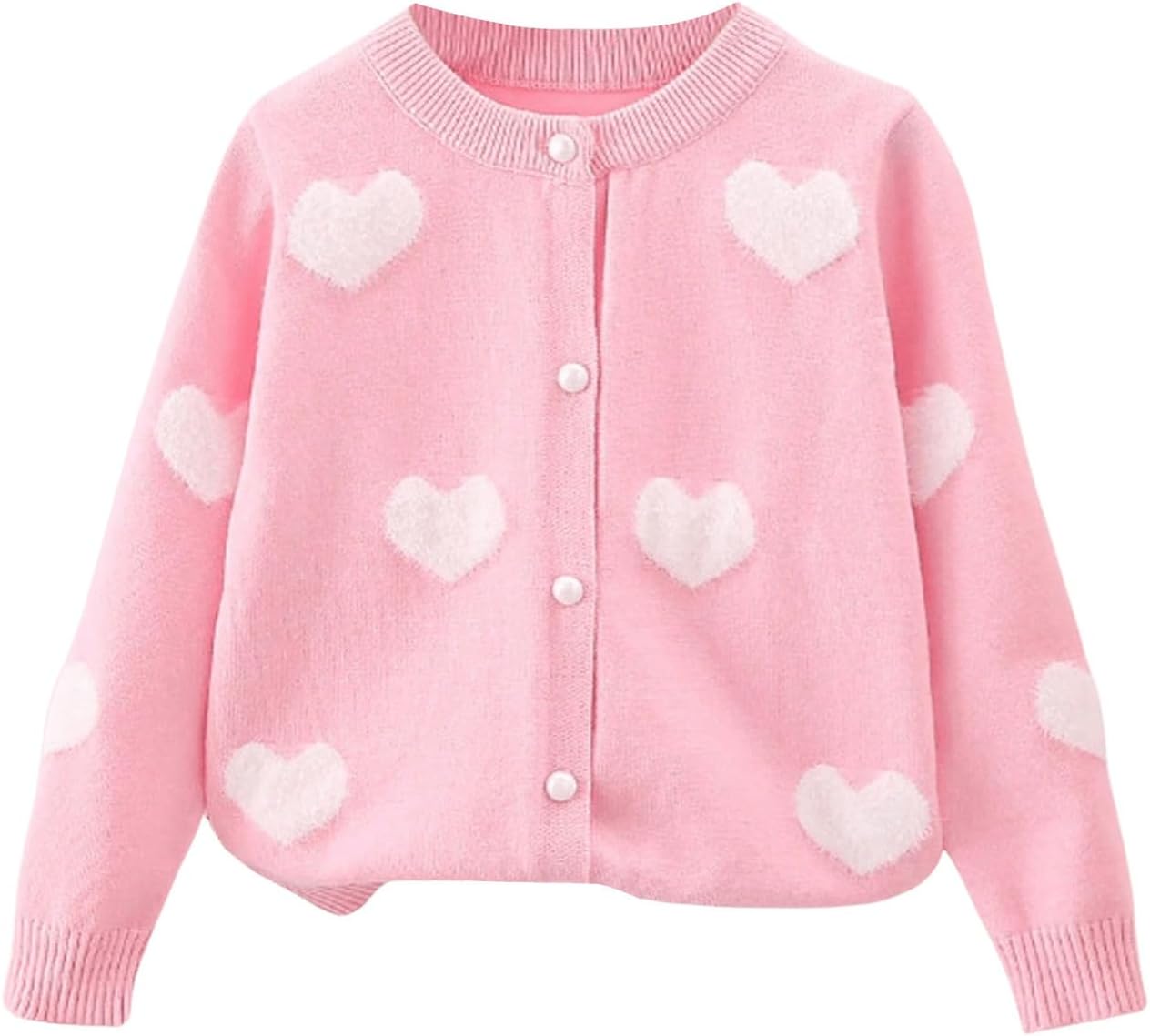 OYOANGLE Toddler Girl's Heart Print Button Down Cardigan Sweater Long Sleeve Crewneck Knit Outerwear Coat