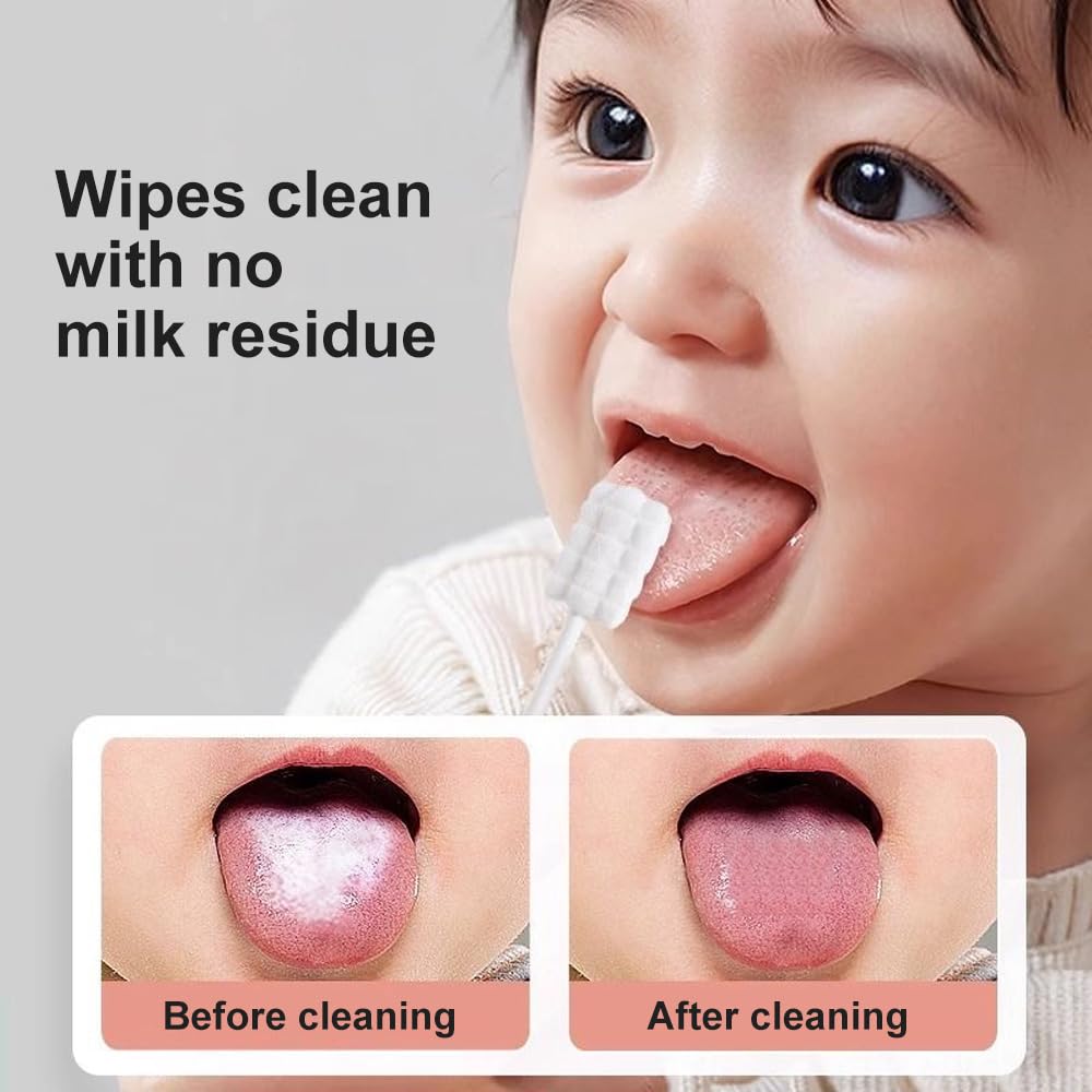 Lyntimo Baby Tongue Cleaner Gauze, Soft Wavy Brush Head Disposable Oral Cleaning Stick with Paper Handle, Infant Gum Mouth Cleaner, Newborn to 2 Years, 30 Count - 5