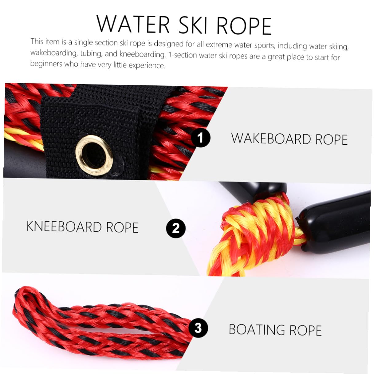 Corde de Ski Nautique en Nylon Tressé Poignée Noire Légère Corde de Wakeboard et Kneeboard Résistante à L’Humidité UV pour Sports Nautiques et Navigation de Couleur Aléatoire