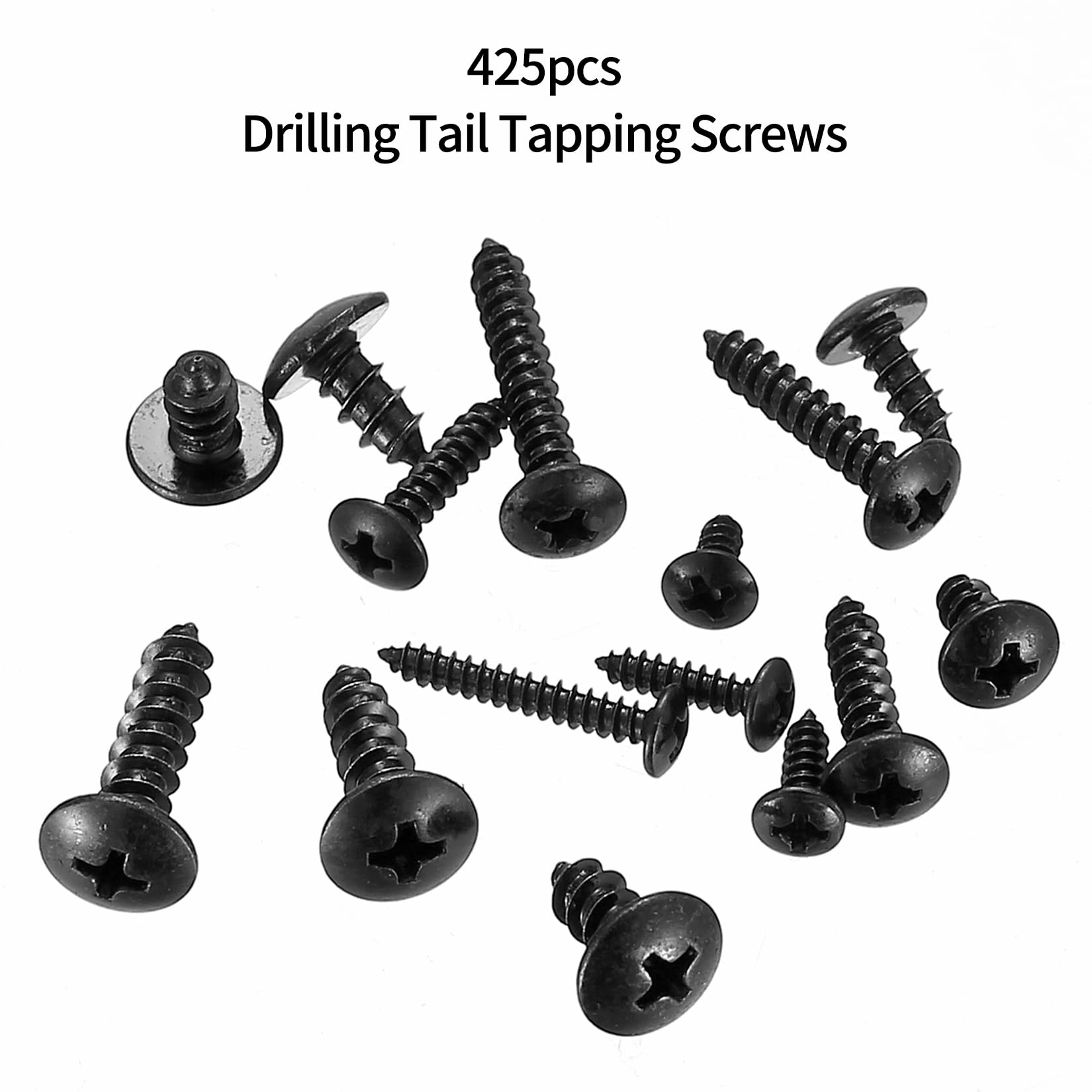 425 Pcs Large Round Self Tapping Screws, M3 M4 M5 Black Wood Screws Assortment - Image 3