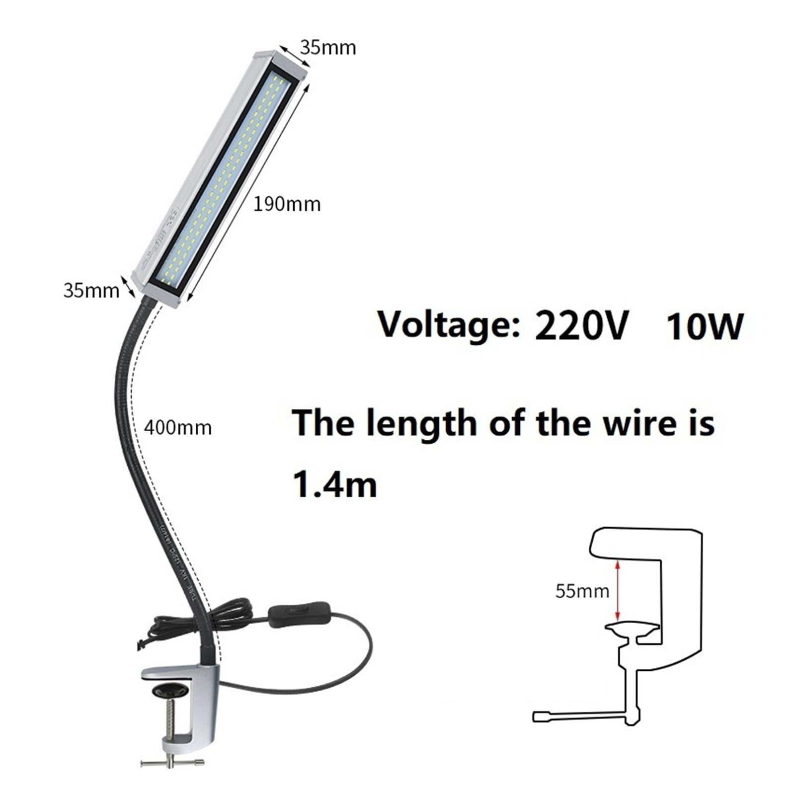 Lampy robocze do warsztatu CNC 10 W, 400 mm, elastyczne ramię, wodoodporna lampa przemysłowa LED, stop aluminium do warsztatu/garażu(Model A)