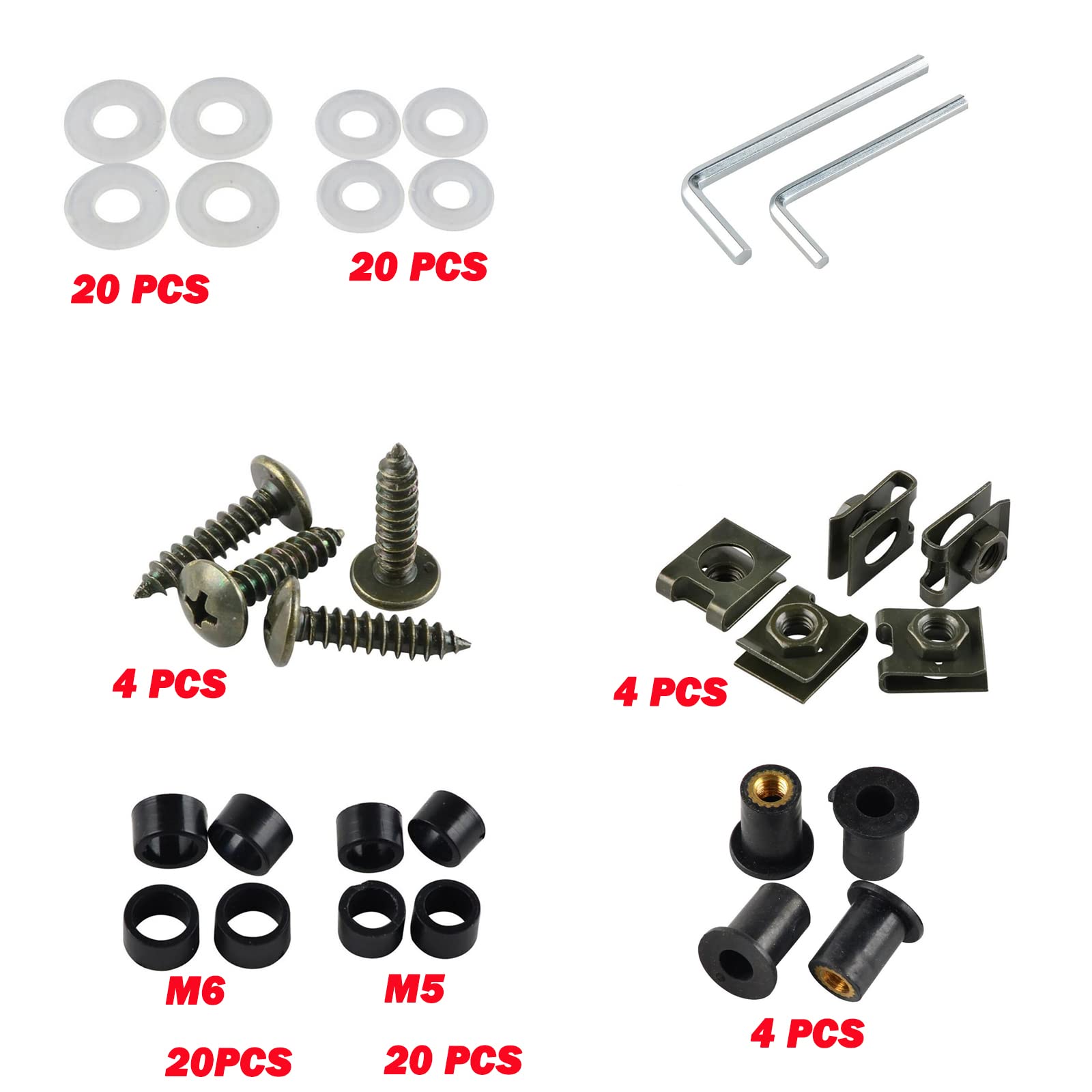 Motorrad Verkleidung Schrauben Kit Schrauben 177 Stück Karosserie Schrauben Mutter Ersatz CNC Legierung M6 M5 Motorräder Bolzen Clip Mutter für Motorrad Auto Zubehör (177 PCS-Grün)