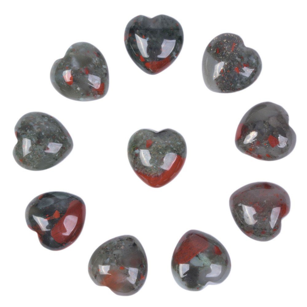 Natural African Bloodstone Gemstone Healing Crystal 0.8" Mini Puffy Heart Pocket Stone Iron Gift Box (Pack of 10)