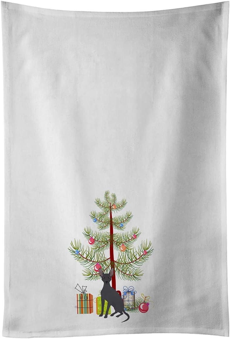 Caroline's Treasures CK3509WTKT Brown Russian Tsvetnaya Bolonka Lap Dog Christmas Tree White Kitchen Towel Set of 2 Dish Towels Decorative Bathroom Hand towel for Hand, Face, Hair, Yoga, Tea, Dishclot