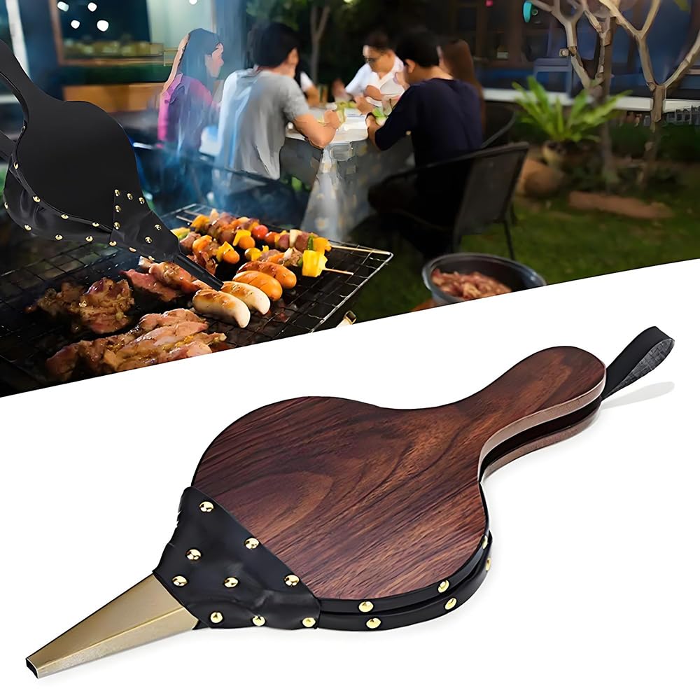 Roysmart Gold-Coloured Decorative Nails, Wooden Fireplace & Grill Bellows, 43 x 19 cm, brown - Image 4