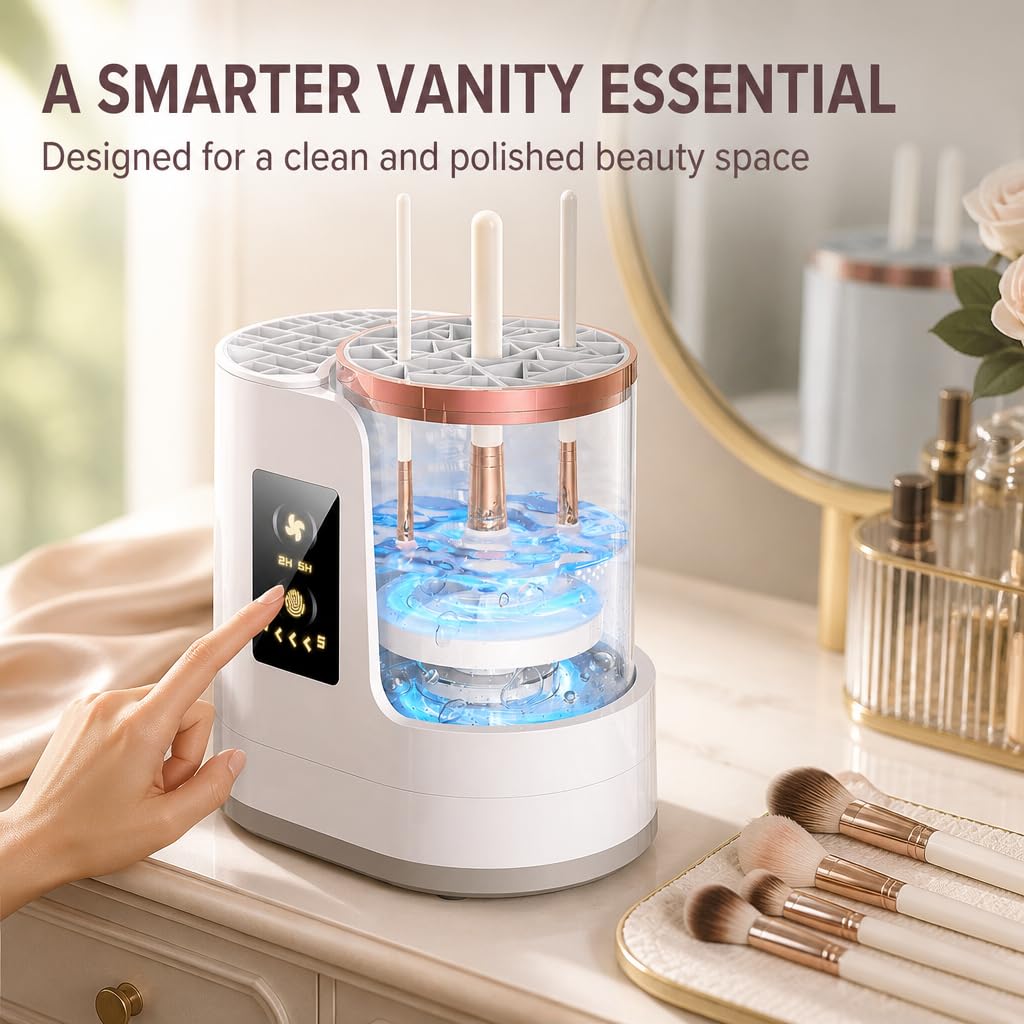 Nettoyeur de pinceaux de maquillage électrique 3 en 1 | Machine automatique de nettoyage et de séchage des pinceaux avec nettoyage double direction, séchoir réglable, s'adapte à toutes les tailles de