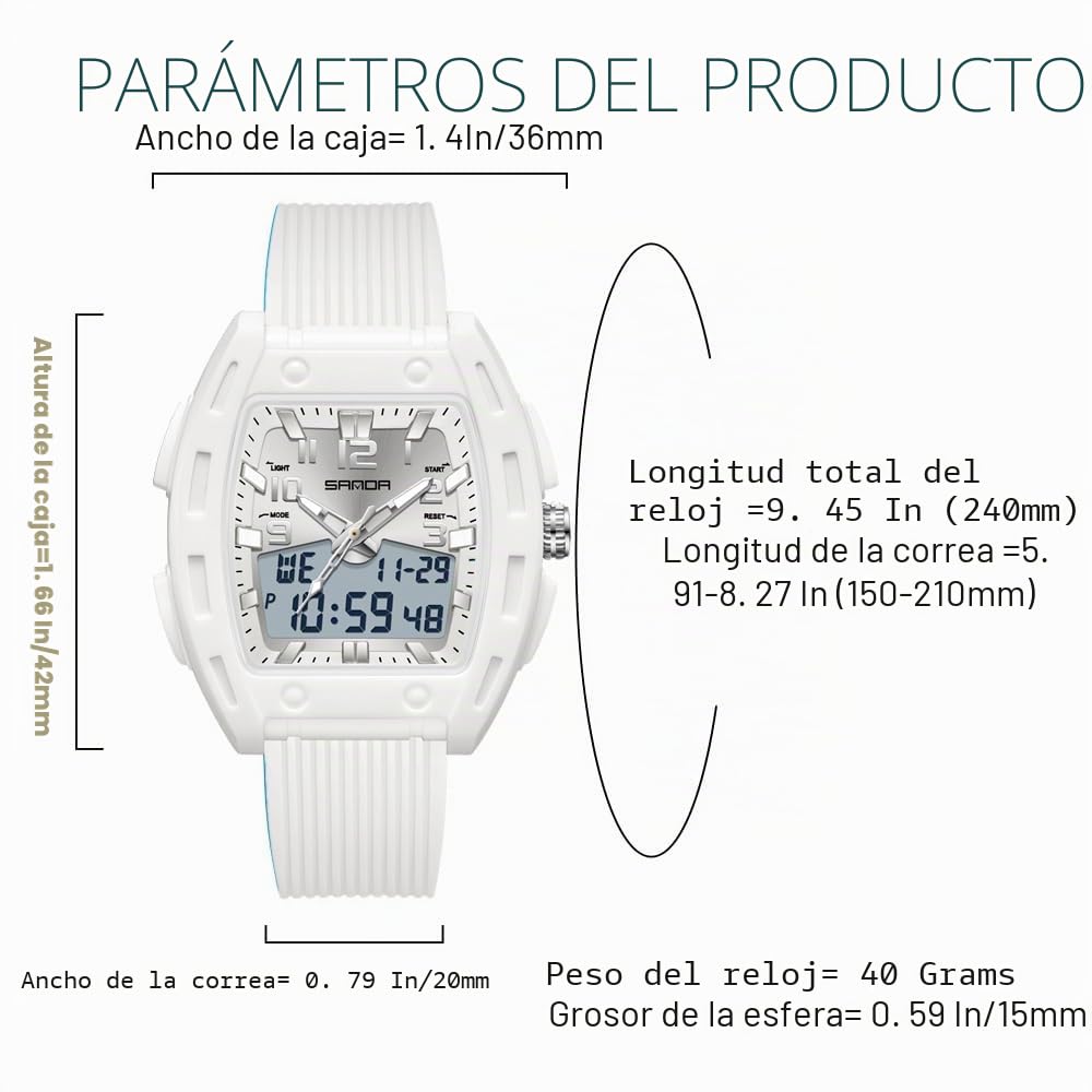 Relojes de mujer para mujer Relojes rectangulares únicos para mujer Relojes deportivos analógicos digitales con alarma cronómetro resistente al agua Señal horaria 12/24H Iluminación Reloj de