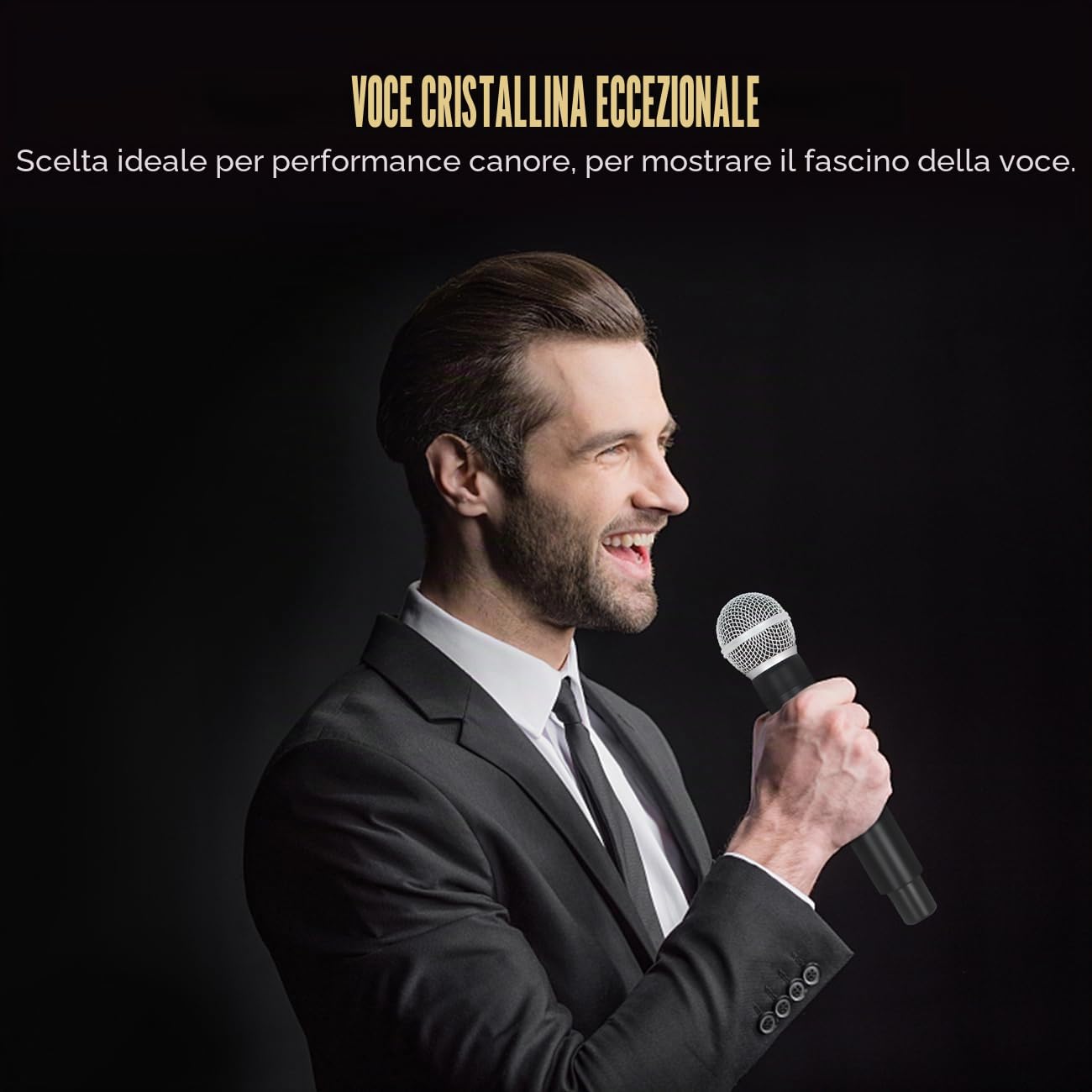 K4 4 Microfono Senza Fili Portatile per Canzoni KTV sul Palco (Nero)