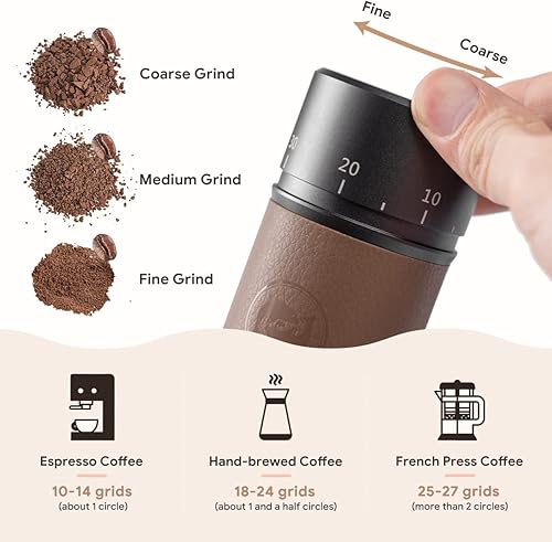 Miniatura 6 de HAILASRE Molinillo de café manual con anillo de ajuste de molienda externa portátil, molinillo de café de mano de rebabas cónicas de acero