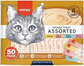 Petisco para gatos Wanpy Creamy Sabores Sortidos Pacote com 50 tubos de 14g - 700g