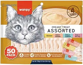 Petisco para gatos Wanpy Creamy Sabores Sortidos Pacote com 50 tubos de 14g - 700g