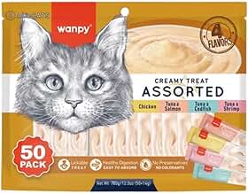 Petisco para gatos Wanpy Creamy Sabores Sortidos Pacote com 50 tubos de 14g - 700g
