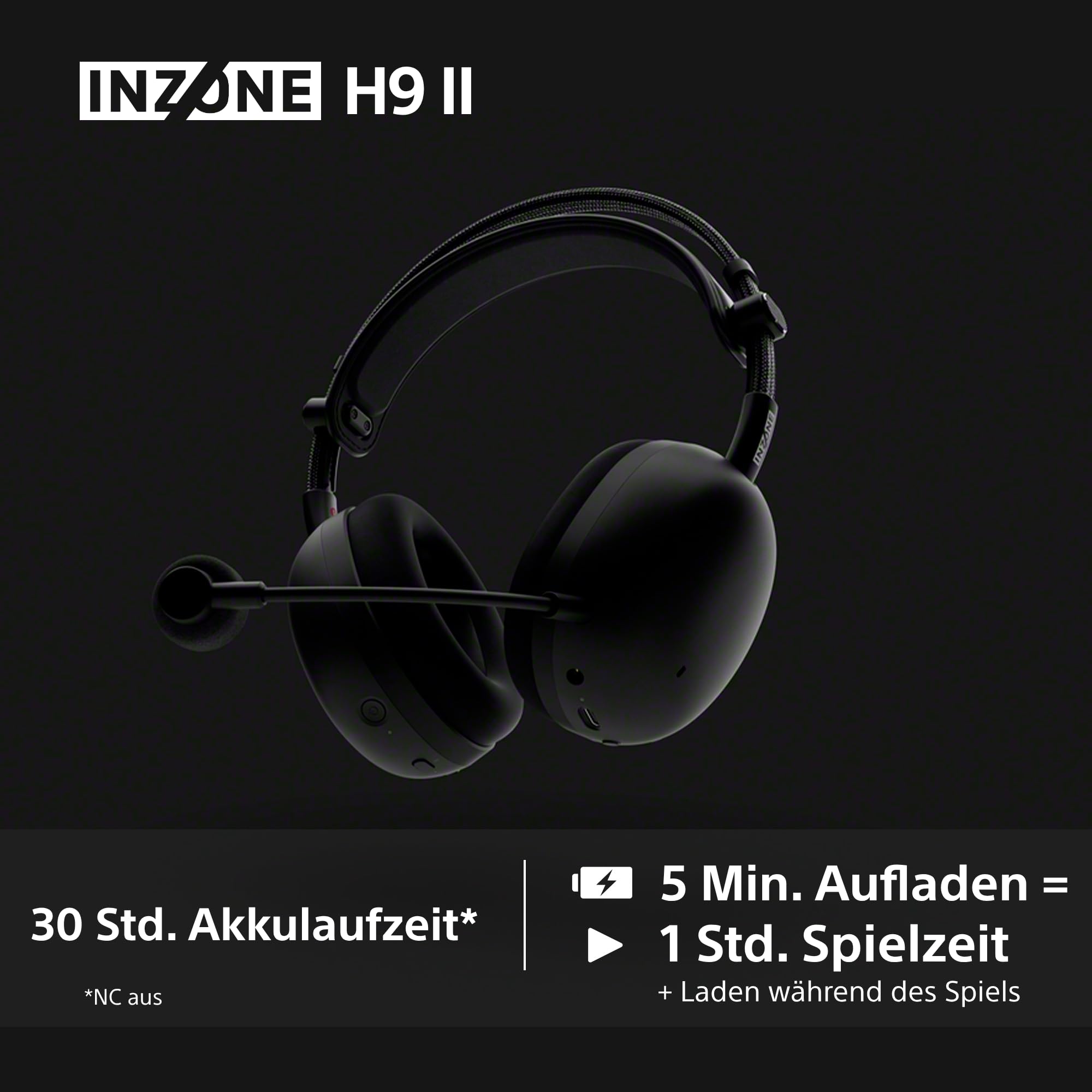 Sony INZONE H9 II Kabelloses Noise Canceling PC-Gaming Headset, Leicht, Anpassbarer Sound-EQ, Abnehmbares Kardioid-AI-Mikrofon, 30h Akku, 2.4GHz & Bluetooth, Soft Case Inklusive, Schwarz