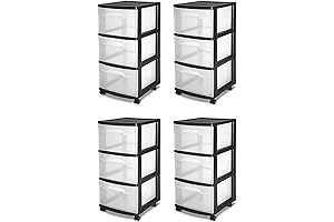 Sterilite 3-Drawer Narrow Cart, 4 Pack