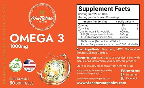 Miniatura 5 de Omega 3  1000mg  Aceite de pescado  Ácidos grasos  EPA y DHA  Sin OMG  60 cápsulas blandas