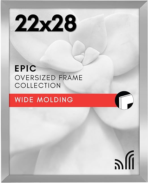 Americanflat 22x28 Poster Frame with Polished Plexiglass - Silver Picture Frame - Wide Photo Frames Made of Engineered Wood for Vertical or Horizontal Wall Display - Epic Collection - Silver