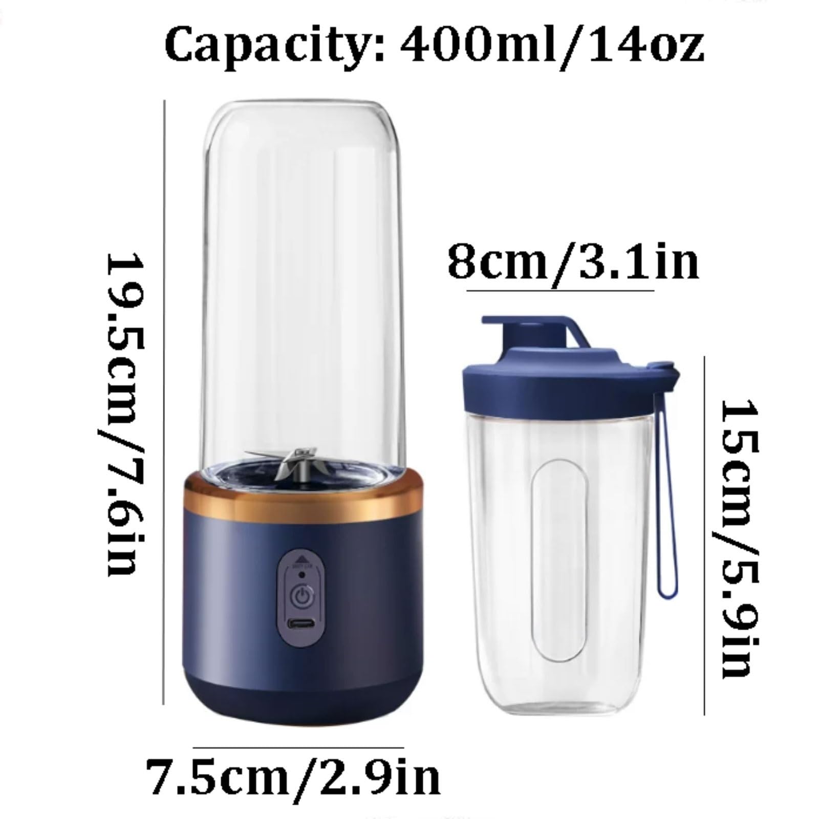 Potężny plastikowy przenośny blender z kubkiem podróżnym elektryczny mini sokowirówka USB idealny do smoothie mieszania lodu wyciskanie soku kompaktowy (niebieski)