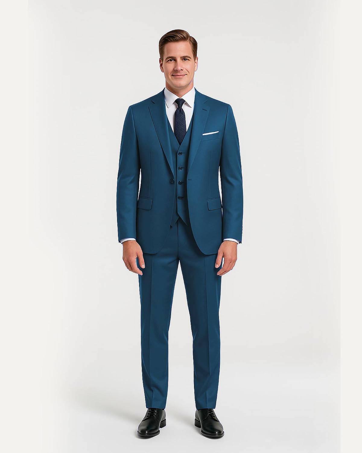 Men’s Suit 3 Piece Set Slim Fit Suit for Men One Button Solid Jacket Vest Pants with Tie, Tuxedo Set for Wedding