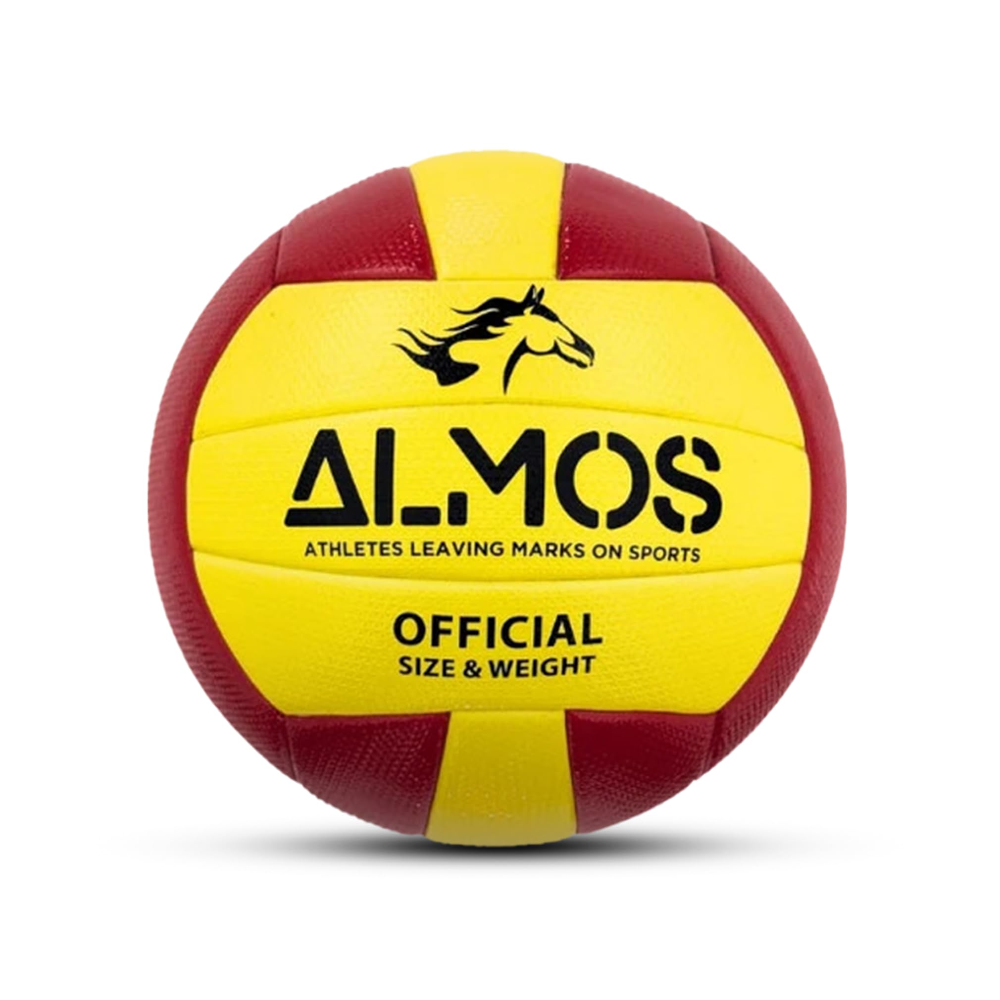 Almos Soft Touch Indoor Volleyball Ball – Official Match Weight, 18-Panel Fabric-Wrapped Butyl Bladder, Training & Match Play for Men, Women & Youth (Red Yellow)