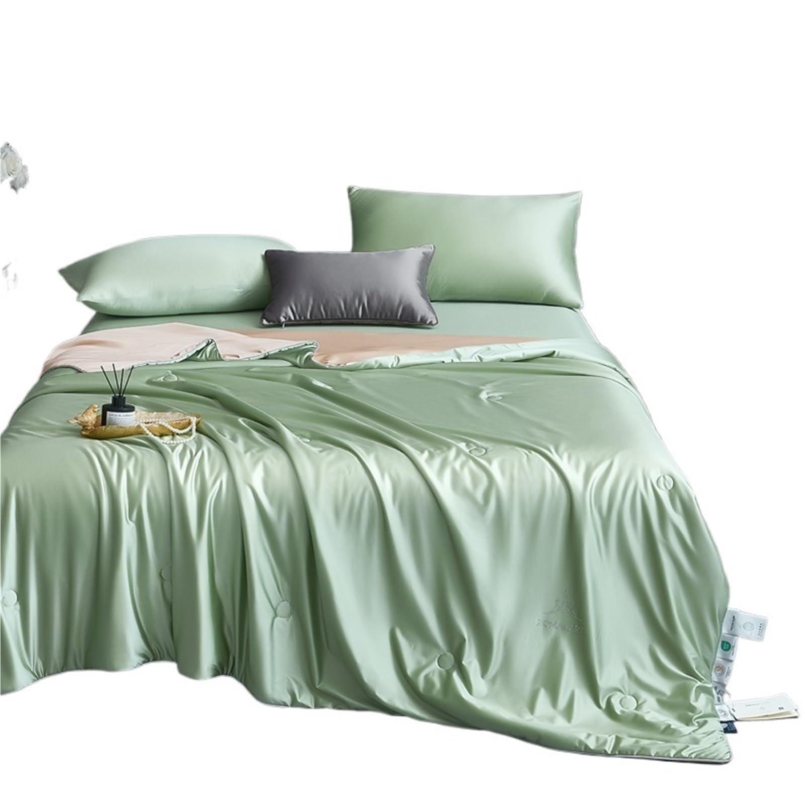 OPIGJUFD Cooling Blanket Cooling Blanket Mulberry Silk Filled Thin Quilt With Washed Silk Fabric Shell, Natural Lightweight Smooth Summer Comforter(Color01,200x230cm)