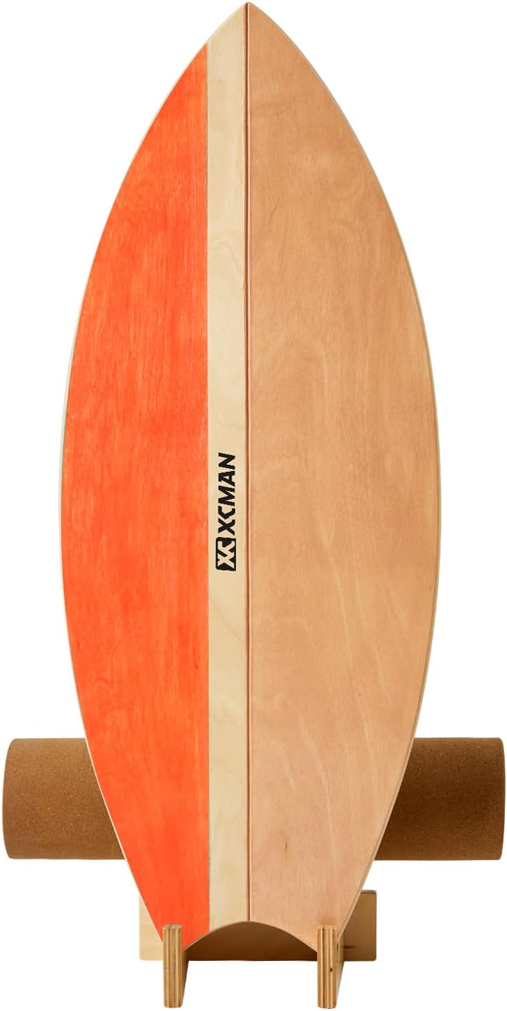 XCMAN Surf Balance Board Trainer with Roller Wooden Exercise Balancing Stability Trainer – Non Slip Surface for Adults Kids|Balance Board for Surfing,Snowboarding,Skateboarding,Hockey,Yoga Training