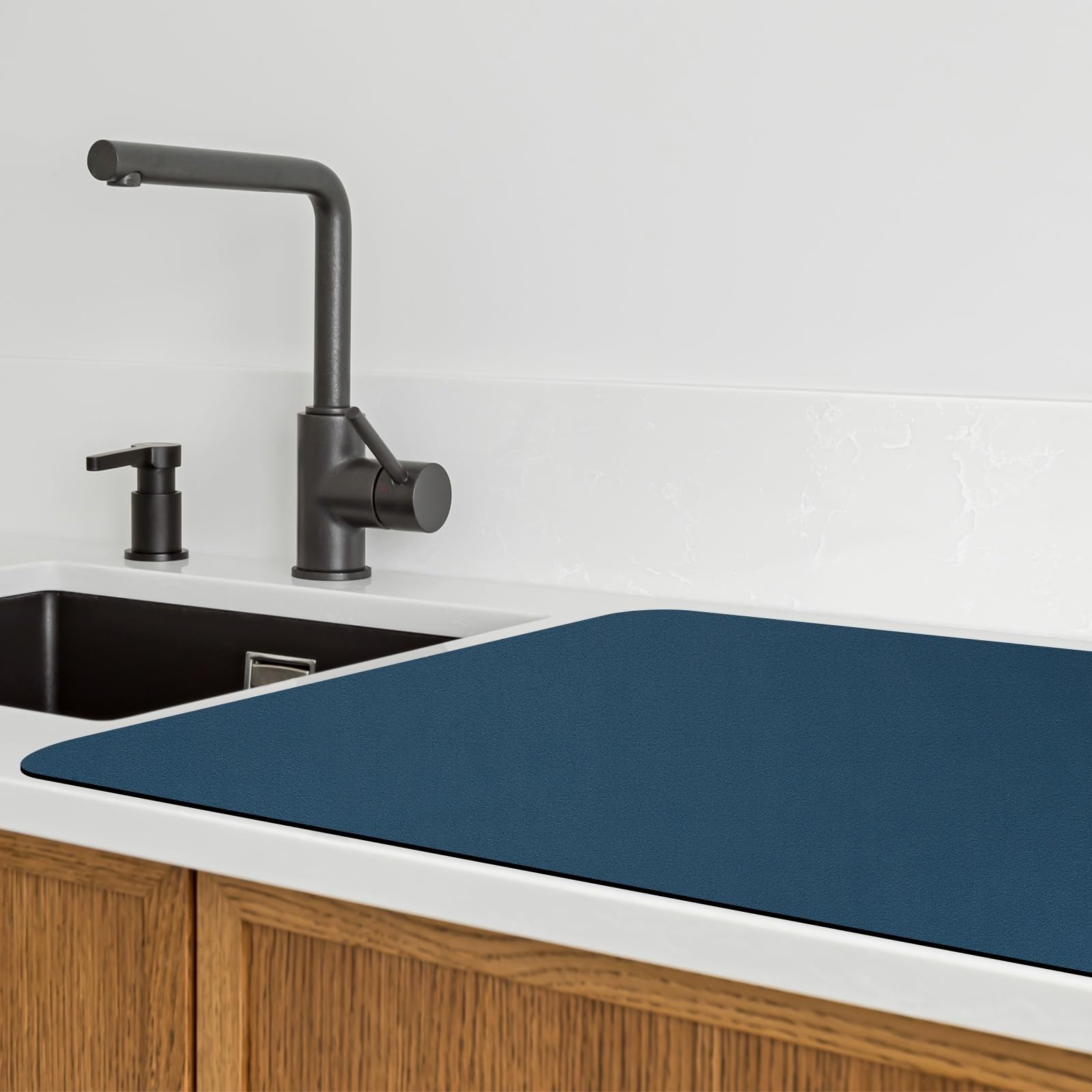 sourcing map Dish Drying Mat, 19.3" x 15.4" Water Absorbent Drainer Mats with Non-Slip Rubber Backed Heat Resistant for Kitchen Counter Dish Rack, Navy Blue