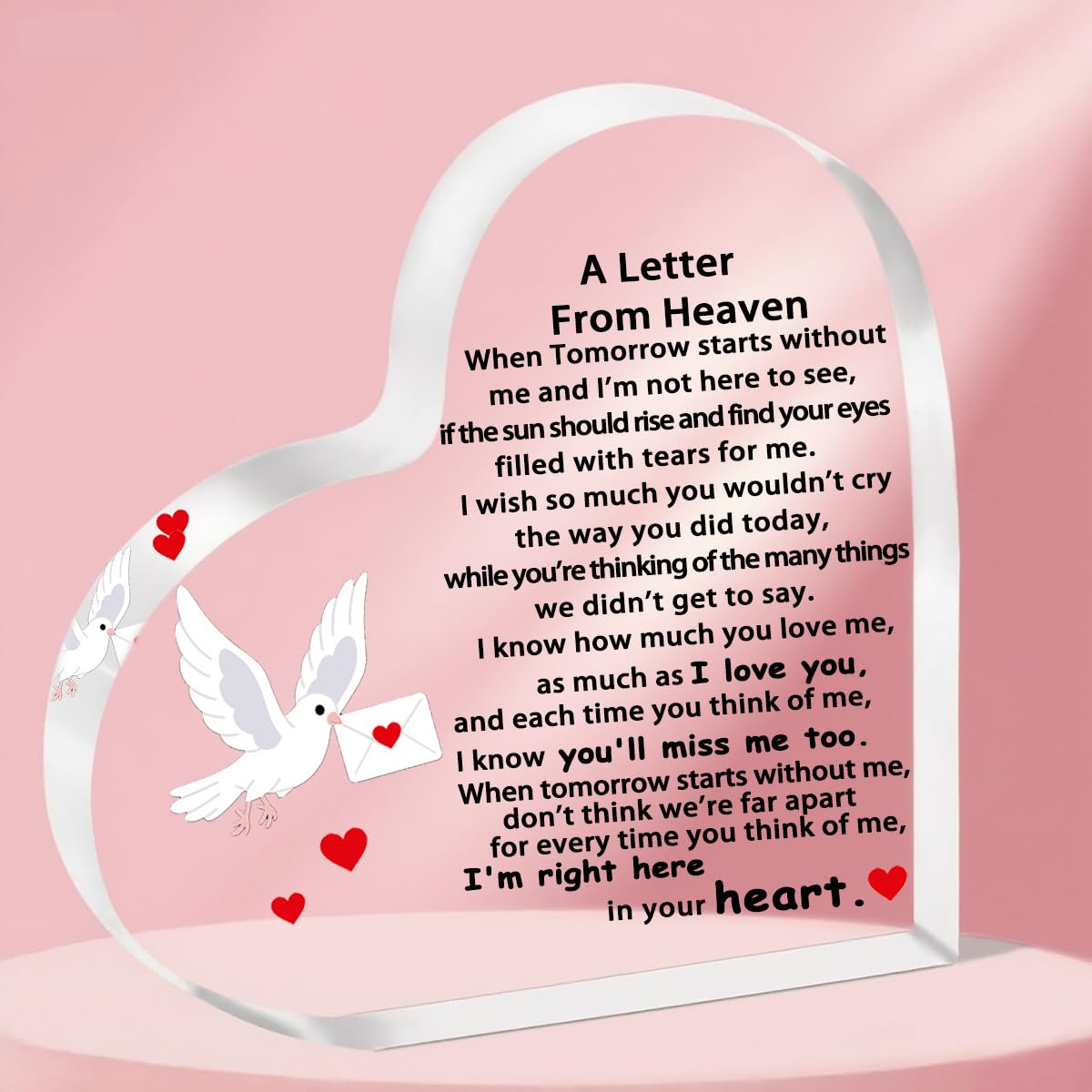 Tovii Transparent A Letter From Heaven Heart Memorial Plaque - Sympathy And Remembrance Gift For Loss Of Mother, Father, Or Baby - Acrylic Heart Plaque