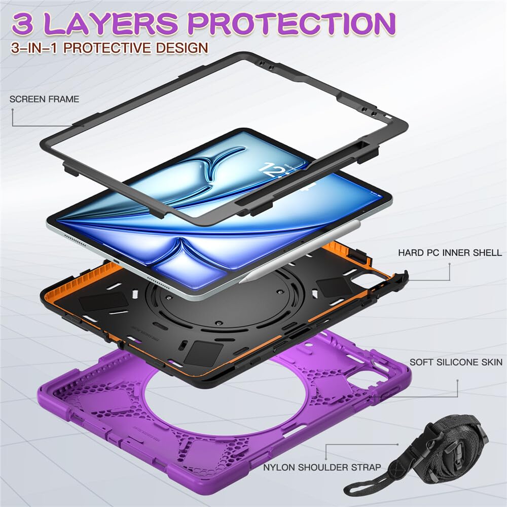Compatibile per iPad Pro 11 inch 2018 (Colore: Rosa Ciliegia) Custodia rigida antiurto in silicone con fascio, rotazione a 360 gradi