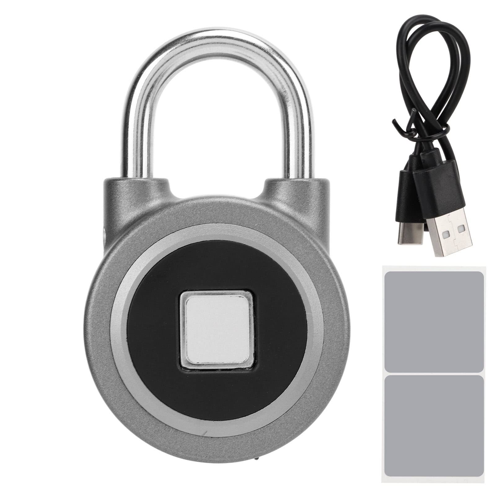 Candado de Huella Digital con Desbloqueo Remoto por Aplicación Bluetooth y Carga por USB para Cajas Fuertes de Gabinetes de Gimnasio (Gris)