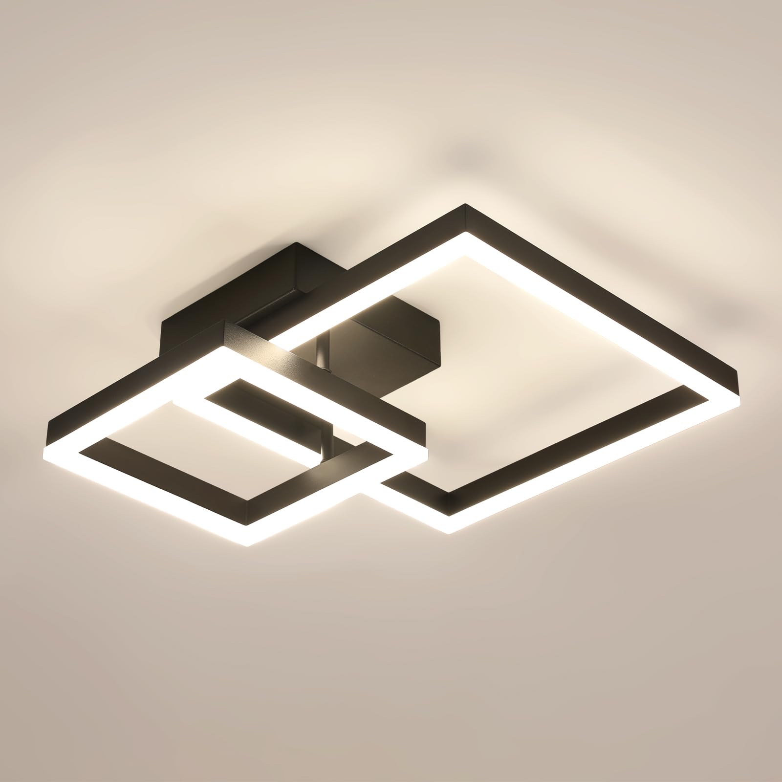 Comely Plafon LED Salonowy, 36W 4050LM Nowoczesna Kwadratowa Akrylowa Lampa Sufitowa, Światło Neutralne 4500K Aluminiowa Oprawa Sufitowa Do Sypialni, Kuchni, Jadalni, Czarny, 52CM