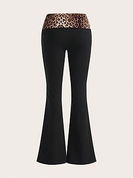 Floerns Women's High Waist Elastic Leopard Patched Leggings