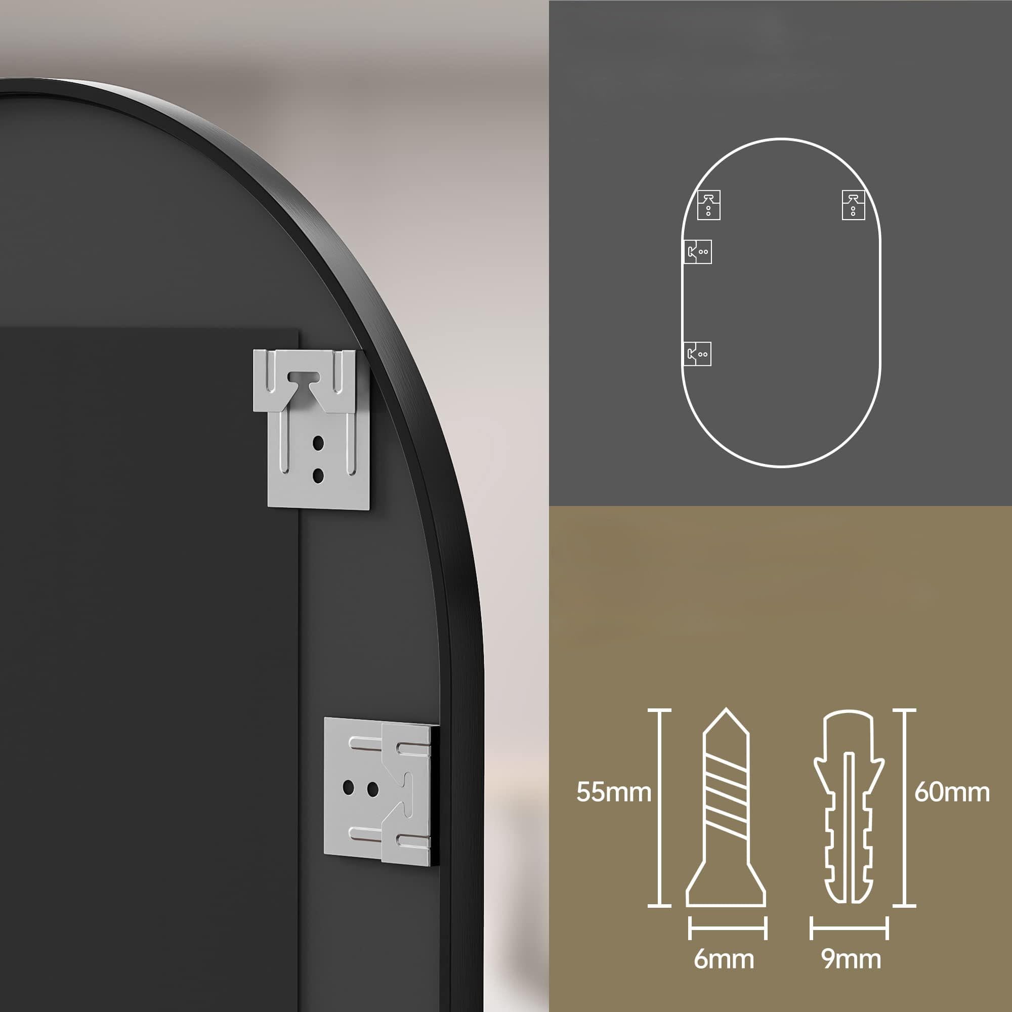 Espejo de pared ovalado negro 100 x 50 cm, espejo de baño con marco de metal, espejo moderno para baño, pasillo, dormitorio, salón, montaje en pared
