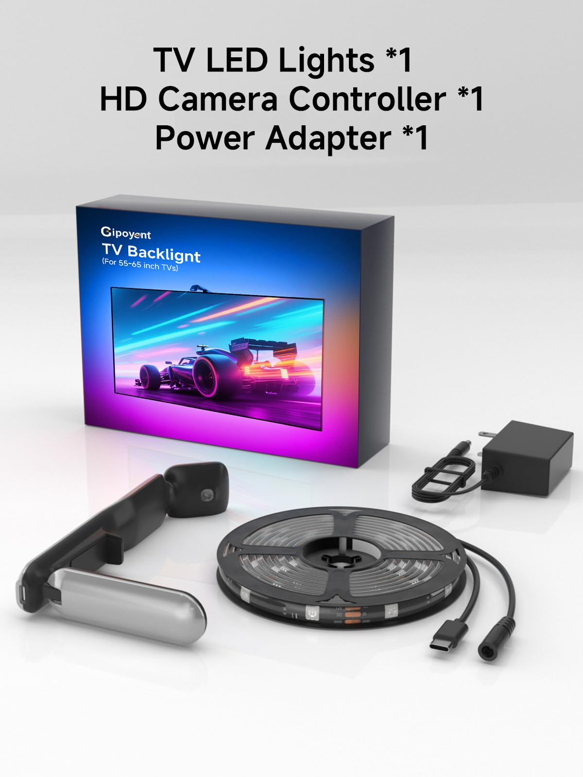 GIPOYENT - Retroiluminación LED para TV con cámara, luces RGB de 10.5 pies que cambian con 32-50 InTV, luz LED de sincronización de música con control de aplicación inteligente, tira de luz RGB que