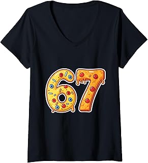 Womens 67 Pizza Cheese Drip Melting Six Seven Number Meme Sports V-Neck T-Shirt