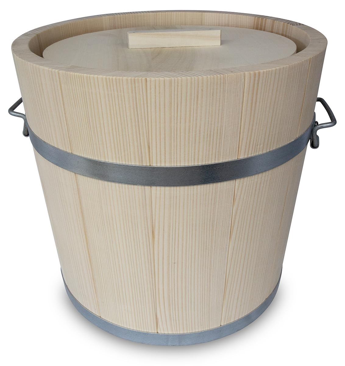 Gäreimer mit Deckel – naturbelassenes Gärfass mit Metallumreifung und Haltegriffen – Sauerkrautfass aus Holz für Fermentation von Gemüse, Kimchi, Gurken – Holz Gärtopf aus Weißtanne (15 Liter)