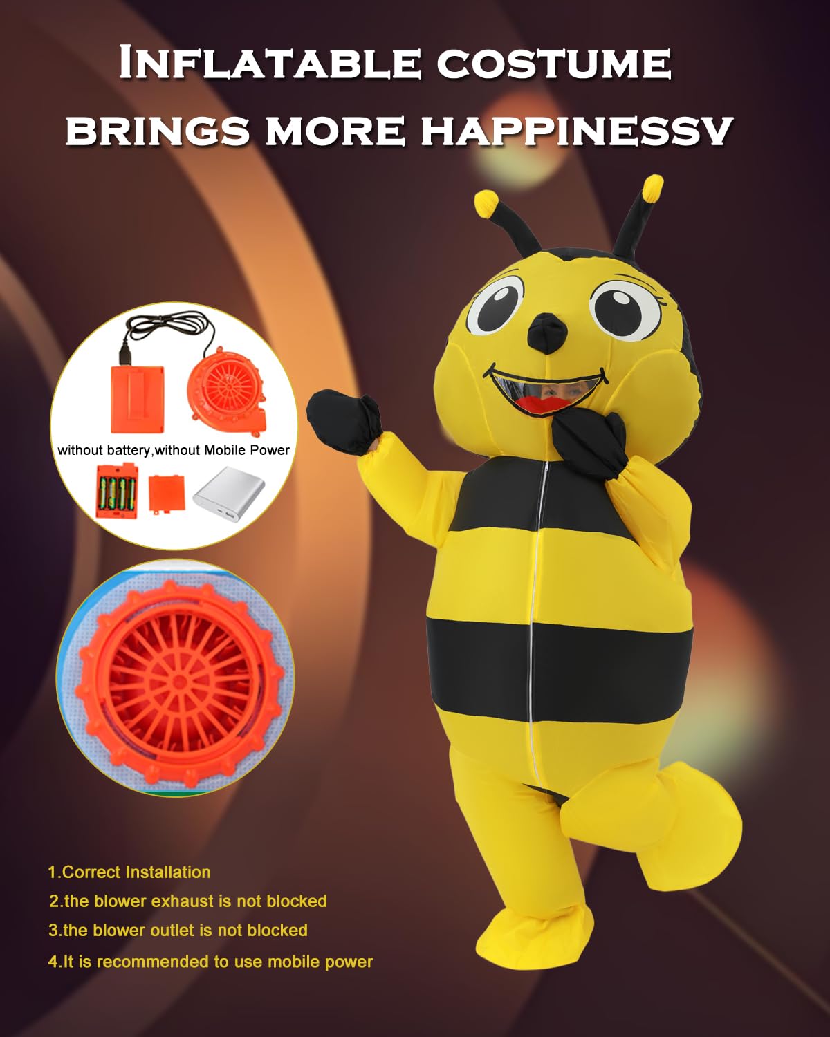 FXICH Inflatable Bee Costume for Adults Inflatable Costumes for Men and Women Full Body Bee Costume, Unusual Funny, Halloween,Christmas - Image 3