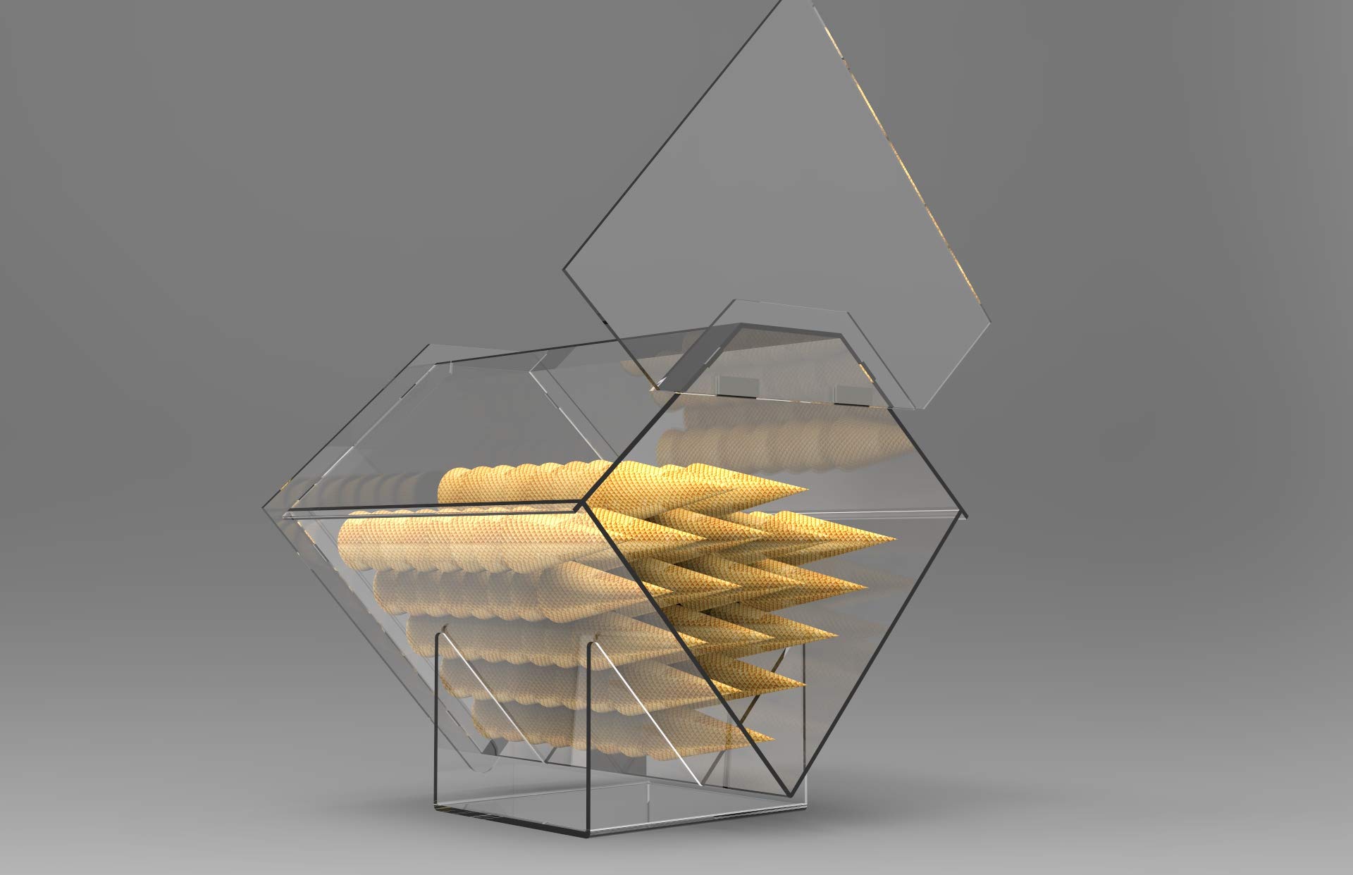 Contenitore Espositore Porta Coni Gelato da Banco in Plexiglass Trasparente Forma Romboidale Diamante Design con Apertura Frontale H 40 x L 45 x P 41 cm