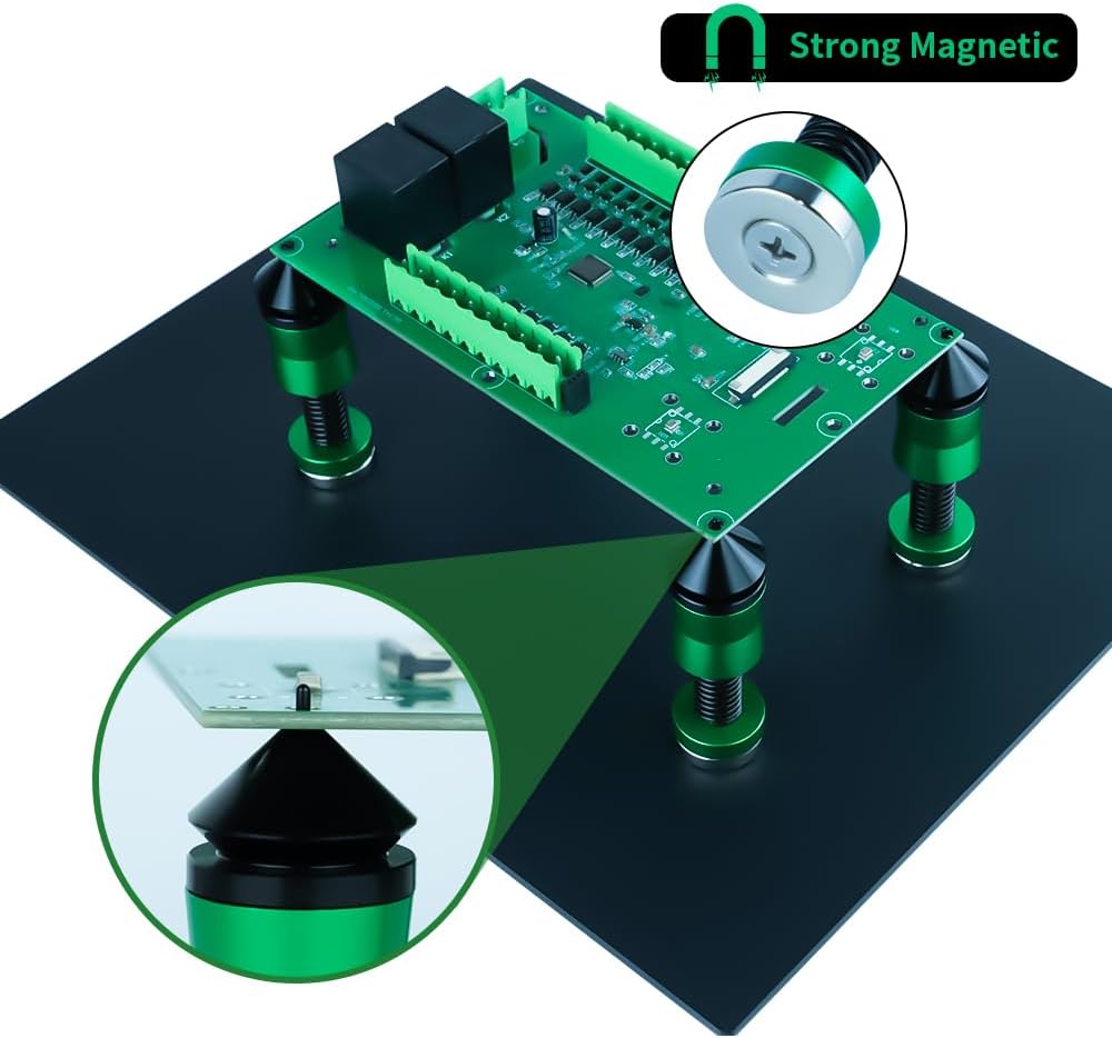 Soldering Helping Hand PCB Circuit Board Holder ESD Safe - Metal Magnetic Fixture Tower Spring Clamp PCB Holder Fixtute for Circuit Boards Repairing Soldering Desoldering Rework,Green,4Pcs