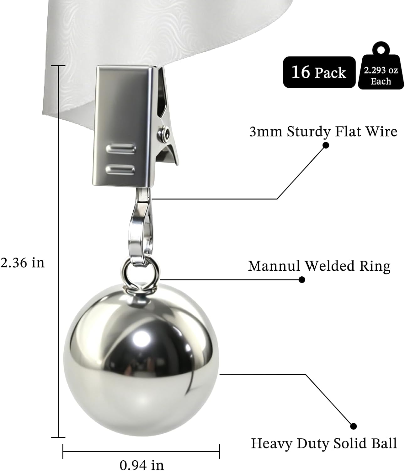 16 Pack Tablecloth Weights, Heavy Duty Stainless Steel Balls with Clips – 65g Each Rustproof Outdoor Table Cloth Weights for Picnic, Camping, Party, Curtains & Flags image 2