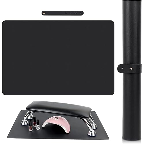 (MAT ONLY) Black Nail Art Table Mat, Foldable Nail Art Hand Rest Pad for Nail Arm Rest Cushion, Soft Microfiber Leather Nail Mat, Manicure Pad Nail Table Pad Desk Mat for Nail Technician Salon Home