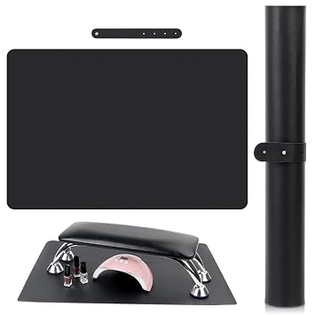 MAT ONLY Black Nail Art Table Mat, Foldable Nail Art Hand Rest Pad for Nail Arm Rest Cushion, Soft Microfiber Leather Nail Mat, Manicure Pad Nail Table Pad Desk Mat for Nail Technician Salon Home