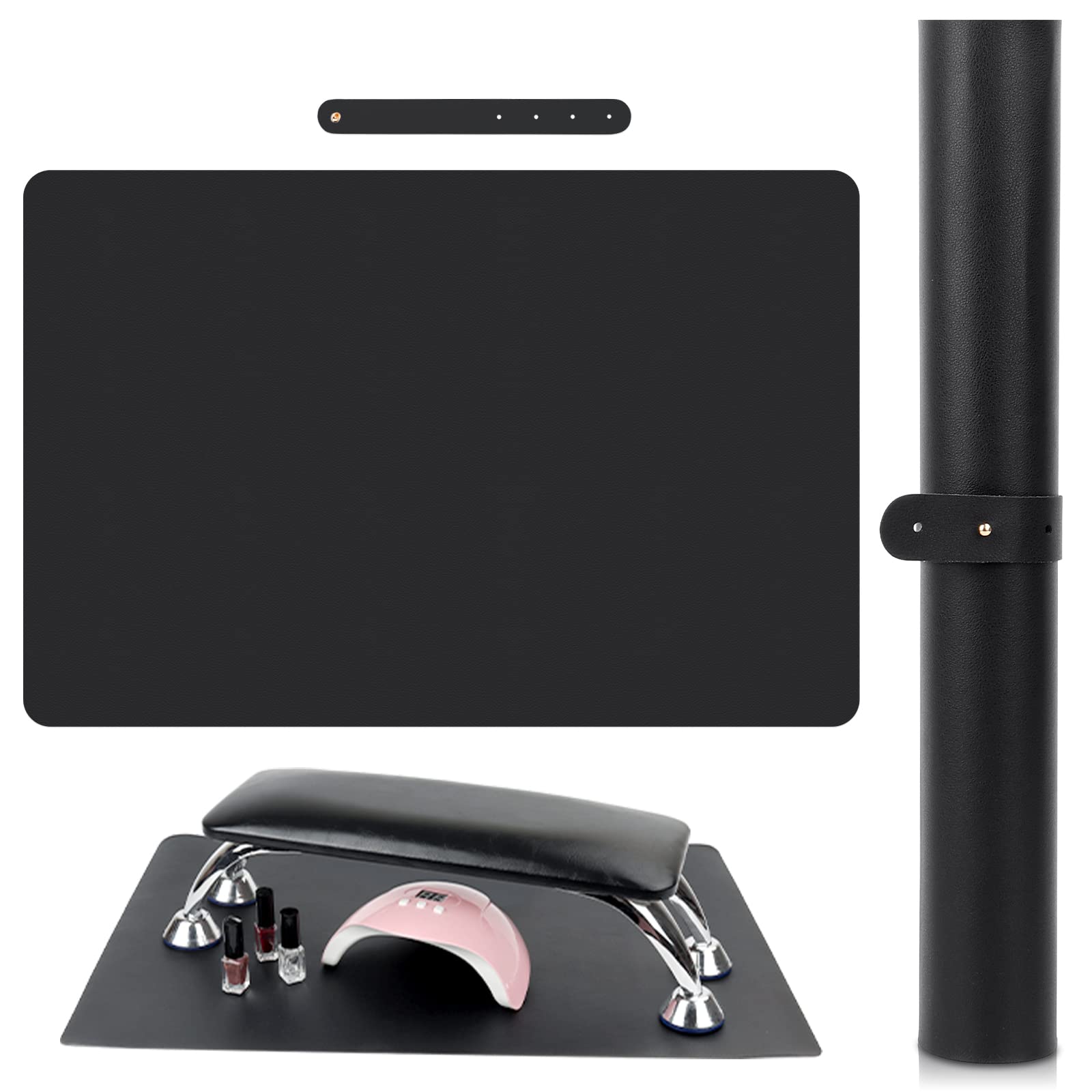 (MAT ONLY) Black Nail Art Table Mat, Foldable Nail Art Hand Rest Pad for Nail Arm Rest Cushion, Soft Microfiber Leather Nail Mat, Manicure Pad Nail