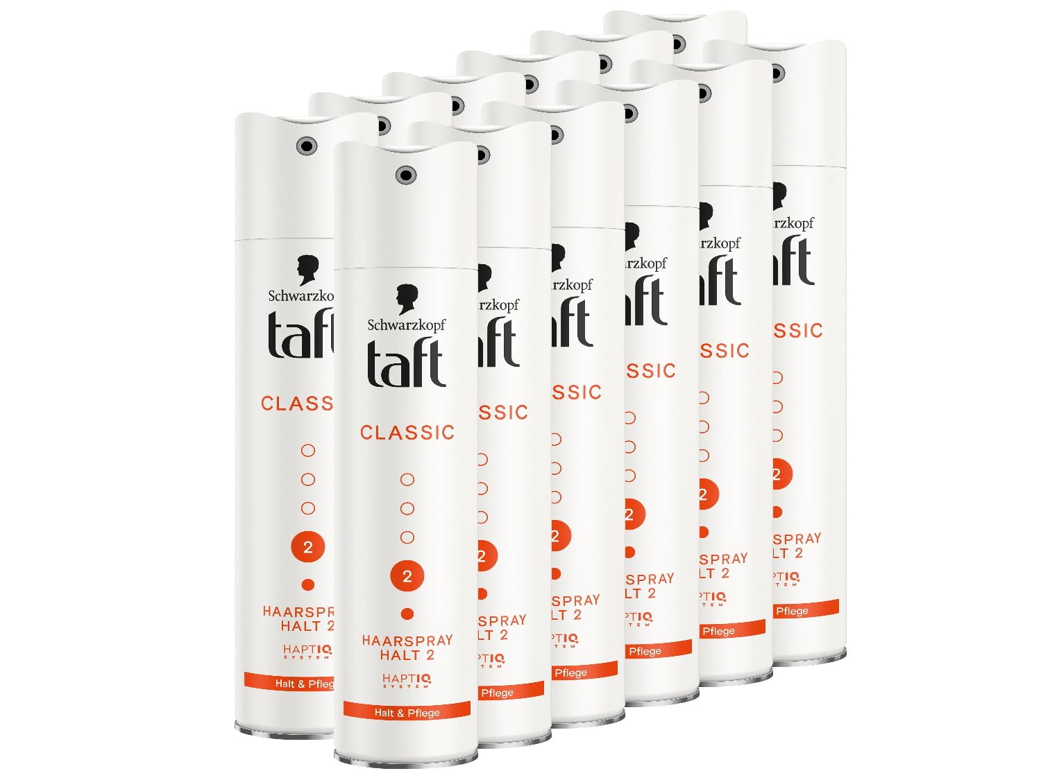 Schwarzkopf Taft Haarspray Classic (12x 250 ml), Haltegrad 2 Haarstyling, Haarspray für strapaziertes Haar, Halt und Pflege, vegane Formel*