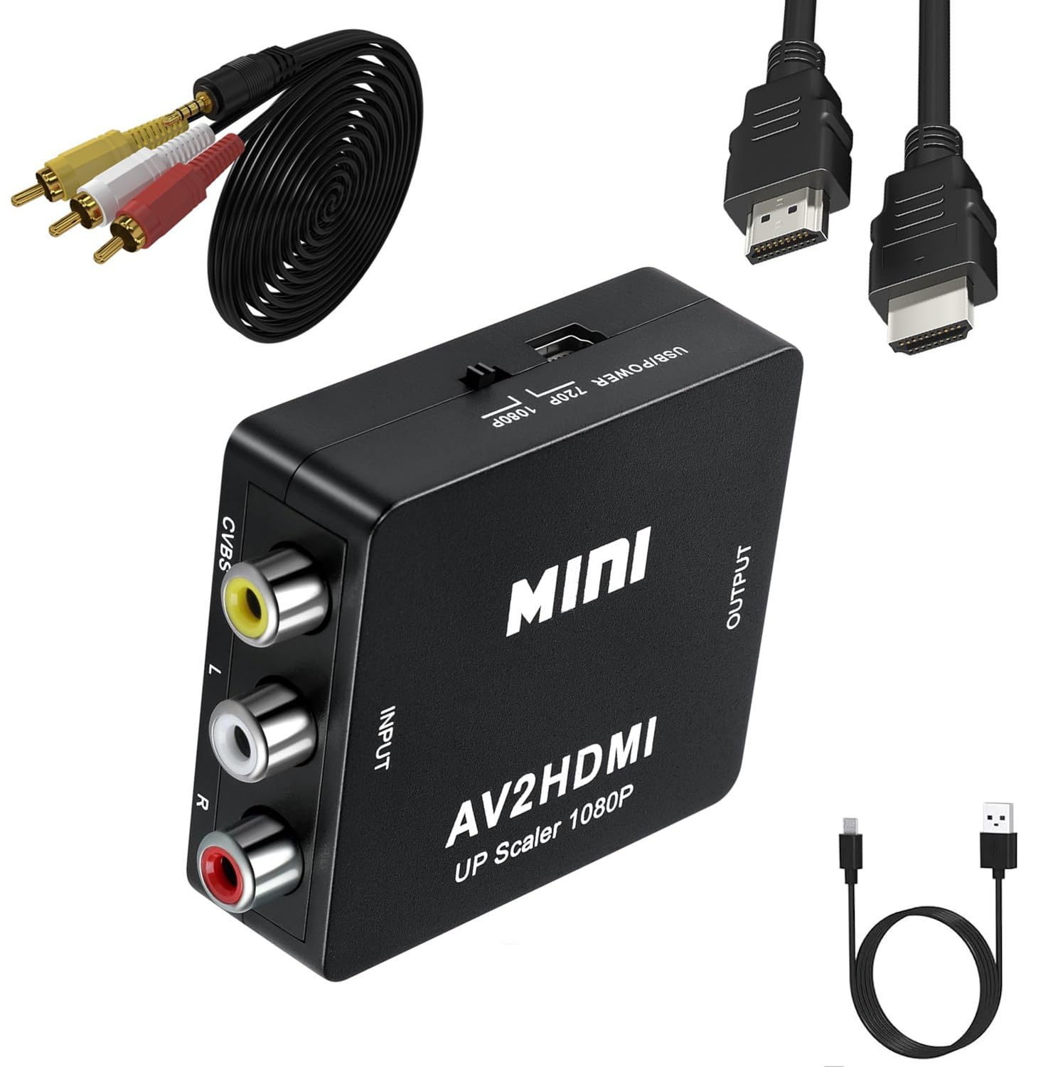 AV to HDMI 変換コンバーター套装 RCA to HDMI 変換器 コンポジット端子ーHDMI端子へ出力用コンバーター 音声転送 720/1080P対応（HDMIケーブルRCAケーブルUSBケーブル付属）