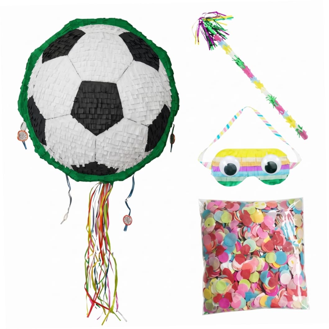 Decorazioni per feste di compleanno a tema calcio, pieghevoli, con doppia modalità di gioco, bastone, benda e coriandoli, decorazioni