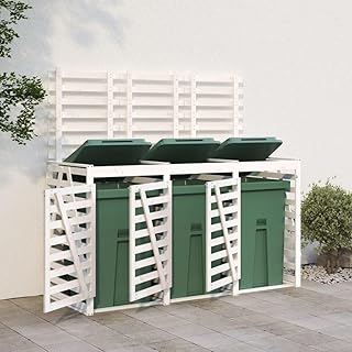 Furniture Select - Cubo de basura triple con ruedas, color blanco y madera maciza de pino