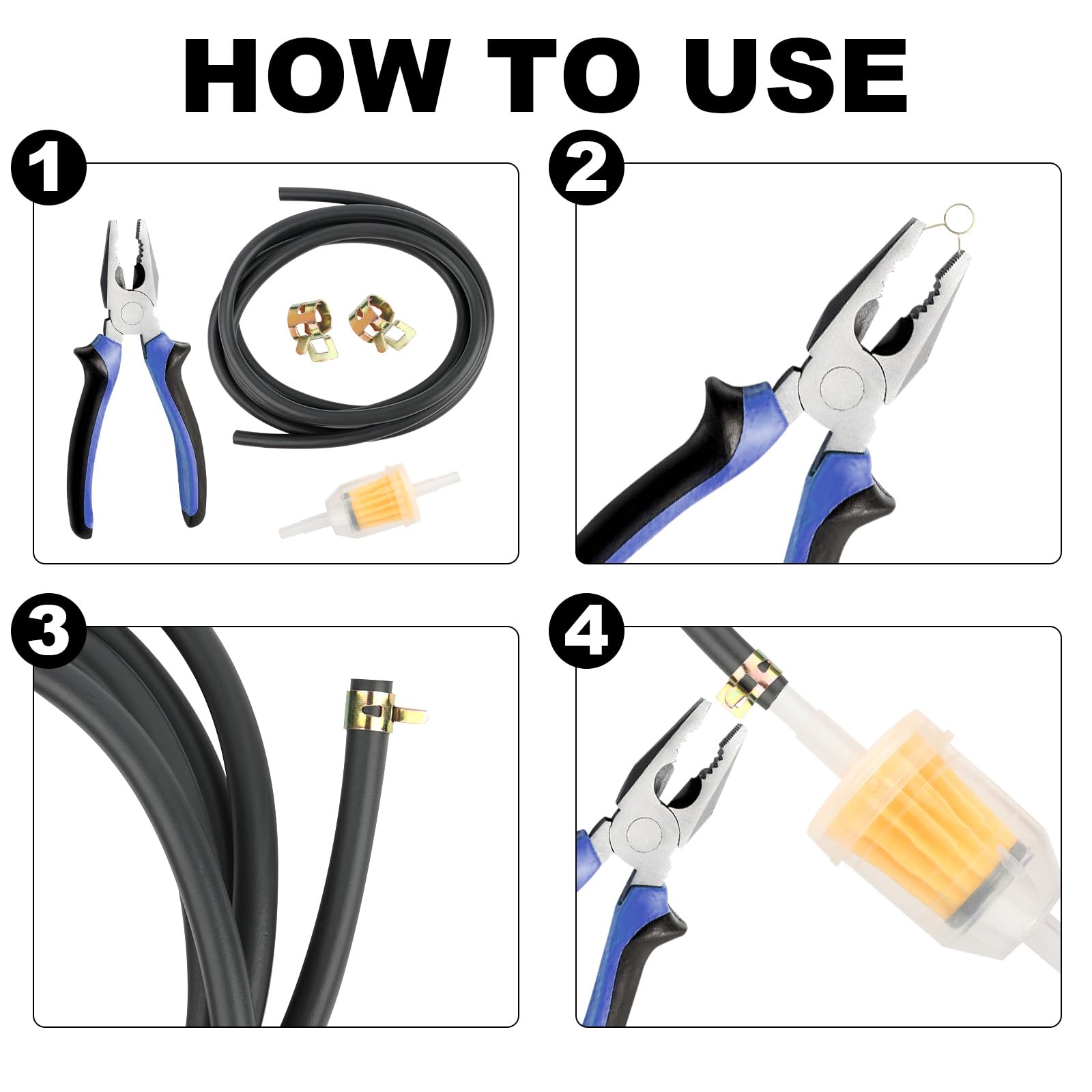 UKOFEW Kit de Tubo Gasolina, Kit Manguera Combustible,Manguera de Gasolina 2 Metro diámetro 4.8mm,con 2 Filtros Combustible,10 Abrazaderas Manguera, para Motores Pequeños, Moto, Auto, Cortacéspedes